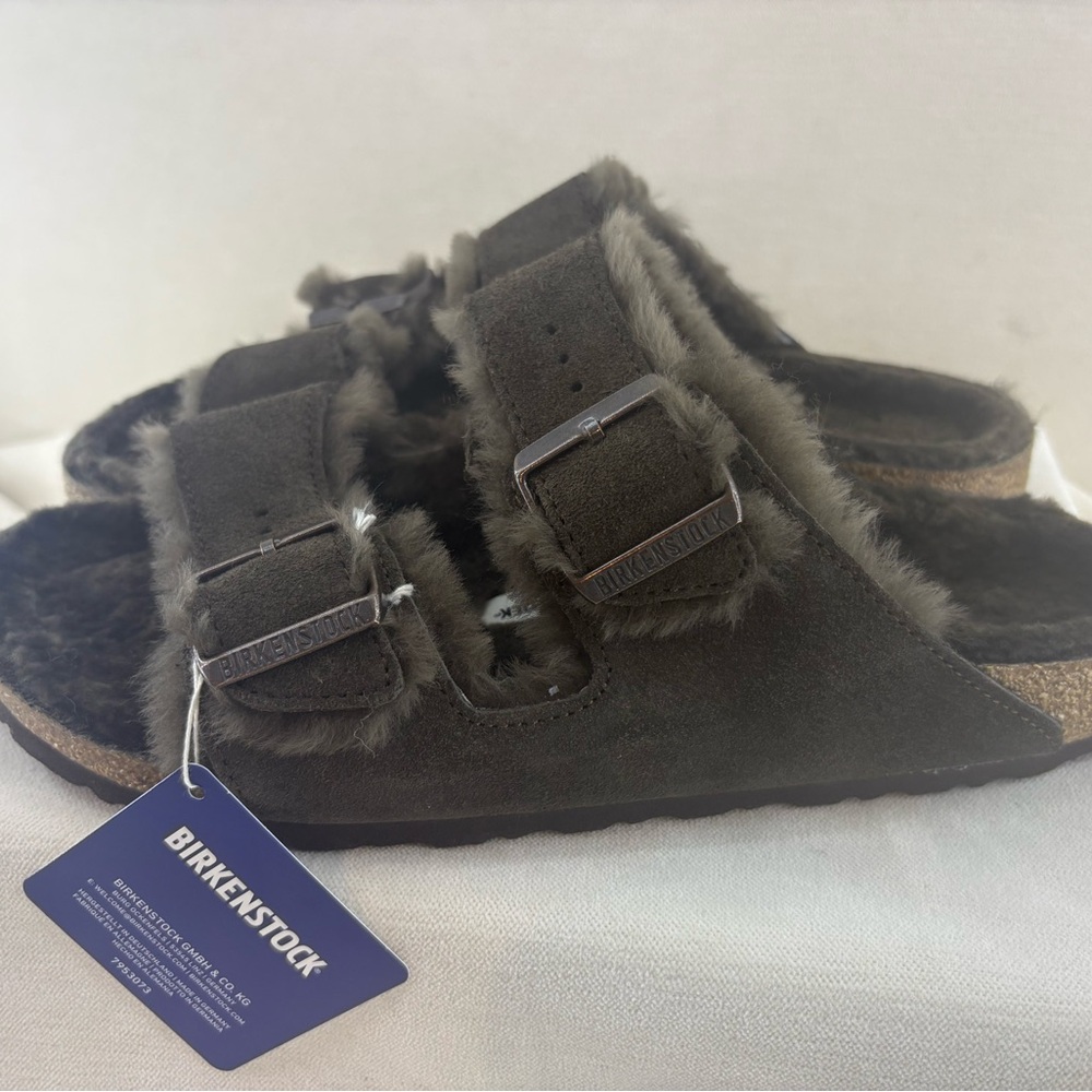 Birkenstock Arizona Shearling Mocha narrow Sandals, unisex size 41 NIB